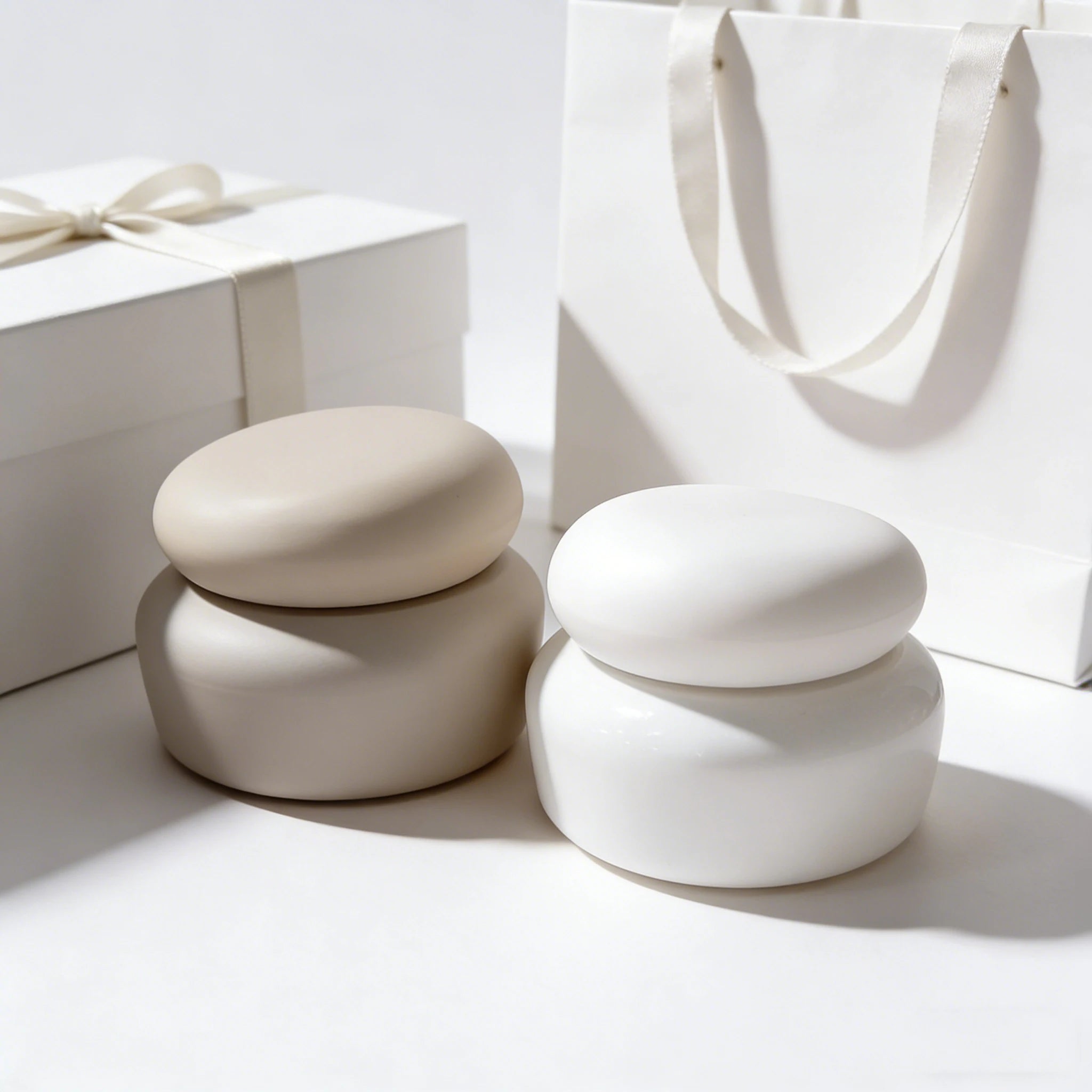 Luxury New Shape 30-120ml White Matte Lotion Glass Bottles & 30-50g Clear Cream Jars Skincare Packaging Set - 图片 6