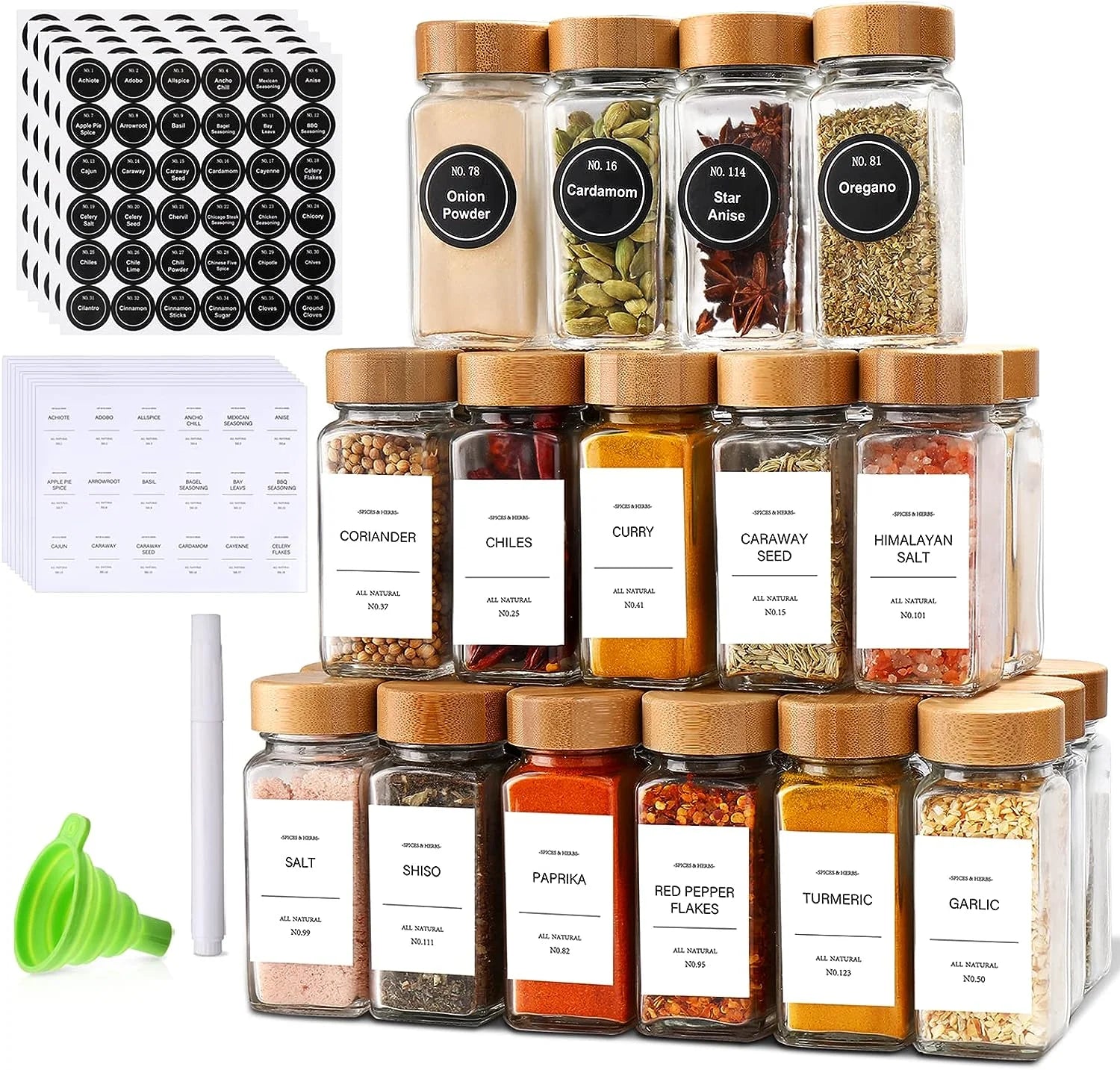 Wholesale Glass Spice Jars with Bamboo Lids Set 24 Pcs 4 oz Seasoning Containers Spice Containers with Shaker Lids N888 - 图片 2