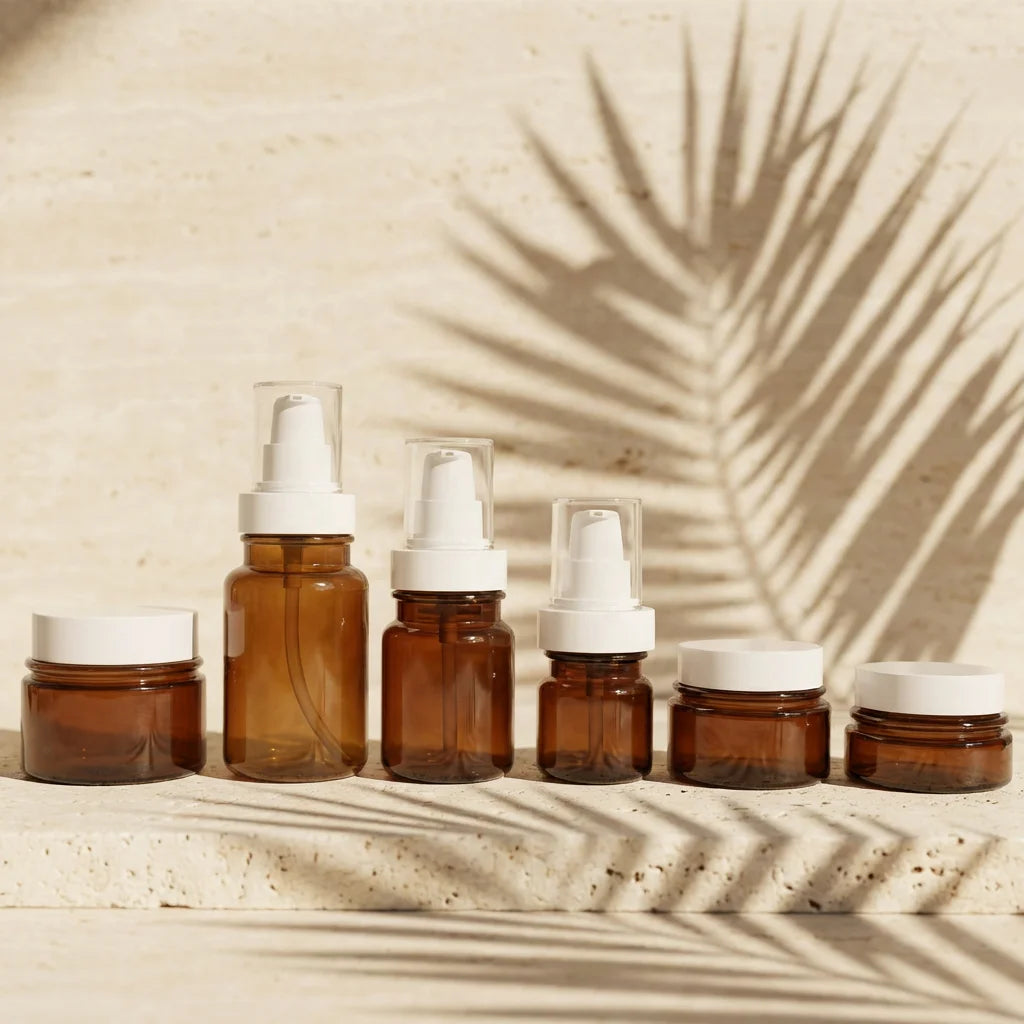 PET Plastic Medicine Bottles 40ml 60ml 80ml 100ml Amber Facial Serum Pump Bottle& Cream Jar for Skin Care Packaging