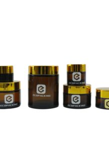 60ml 120ml 8oz 500ml Cosmetic Wide Mouth Face Eye Cream Jar Amber Candle Glass Jar With Gold Screw Lid
