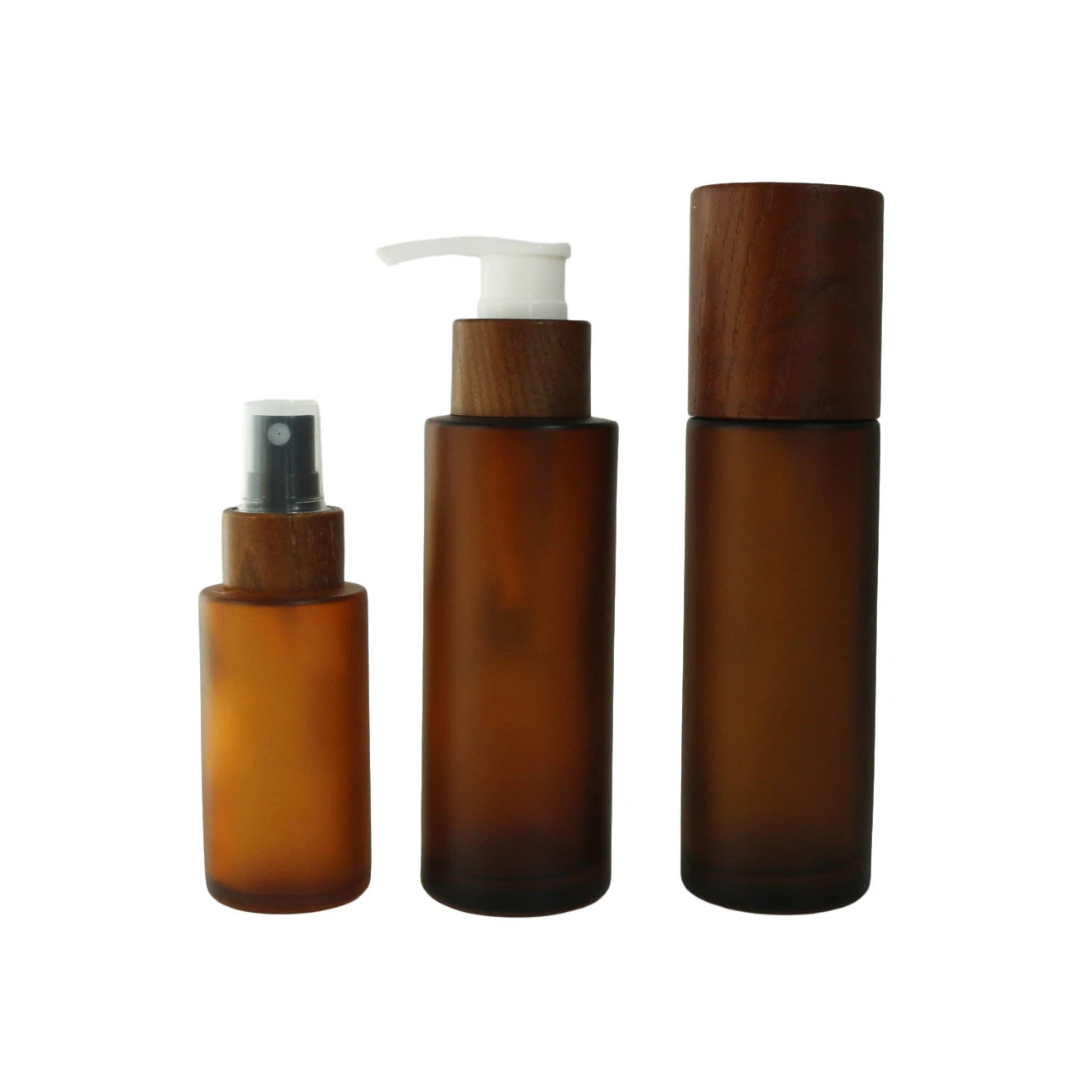 100ml 120ml 150ml 200ml Frosted Amber Luxury Eco Packaging Cosmetic Lotion Pump Glass Bottle for Skin Care Serum - 图片 2