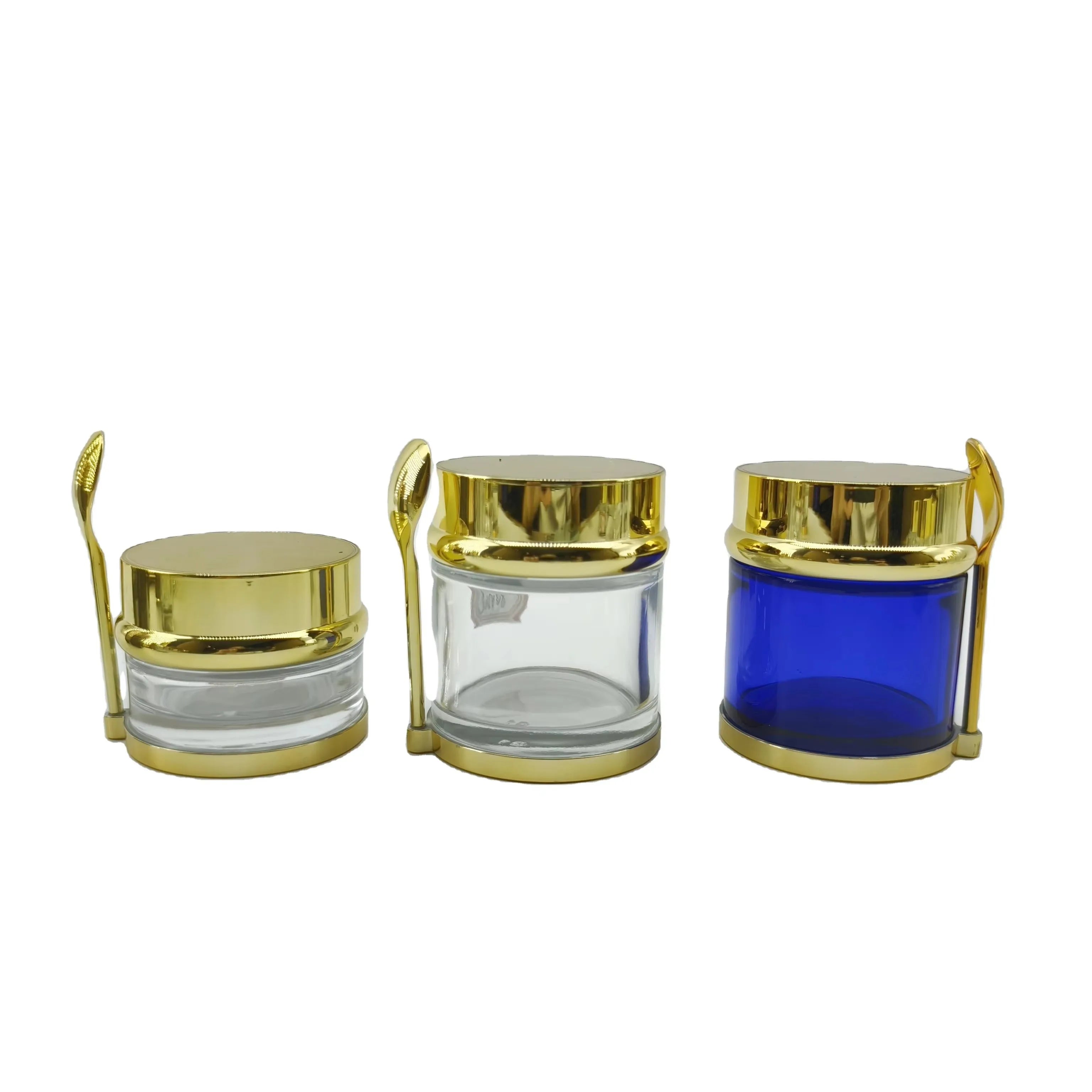 30g 50g 80g Clear Cream Glass Jar for Eye Cream Gel Packaging Cosmetic Face Skin Care Luxury GlassJar with Spoon - 图片 4