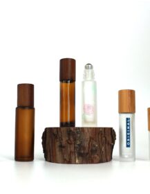 Empty Bamboo Wooden Refillable 10 ml Frosted Amebr Essential Oils Roller Perfume Bottle