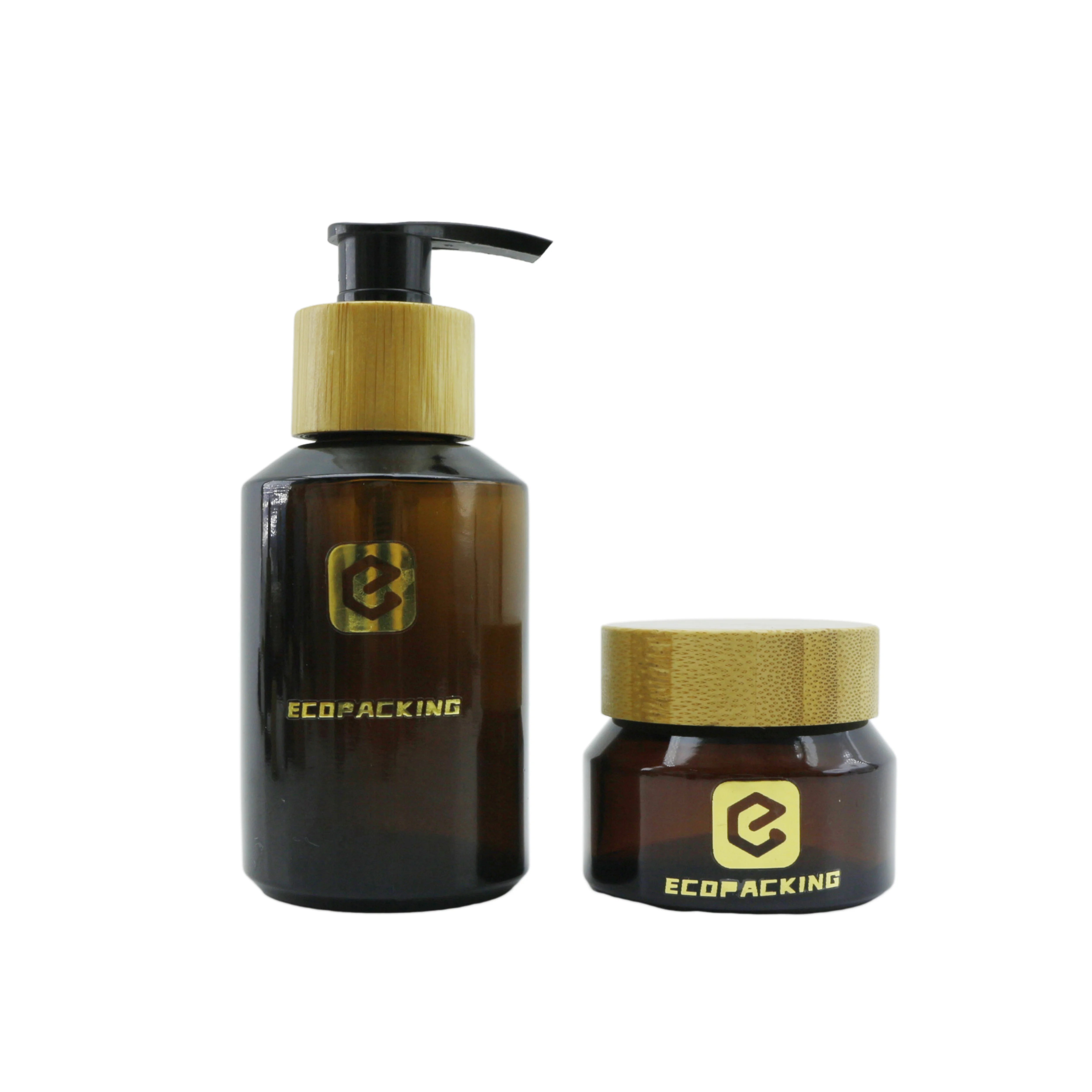 High End Frosted Amber Glass Bottle Cosmetic Jar Skincare Face Cream Lotion Pump Mist Spray Dropper Bottle - 图片 5