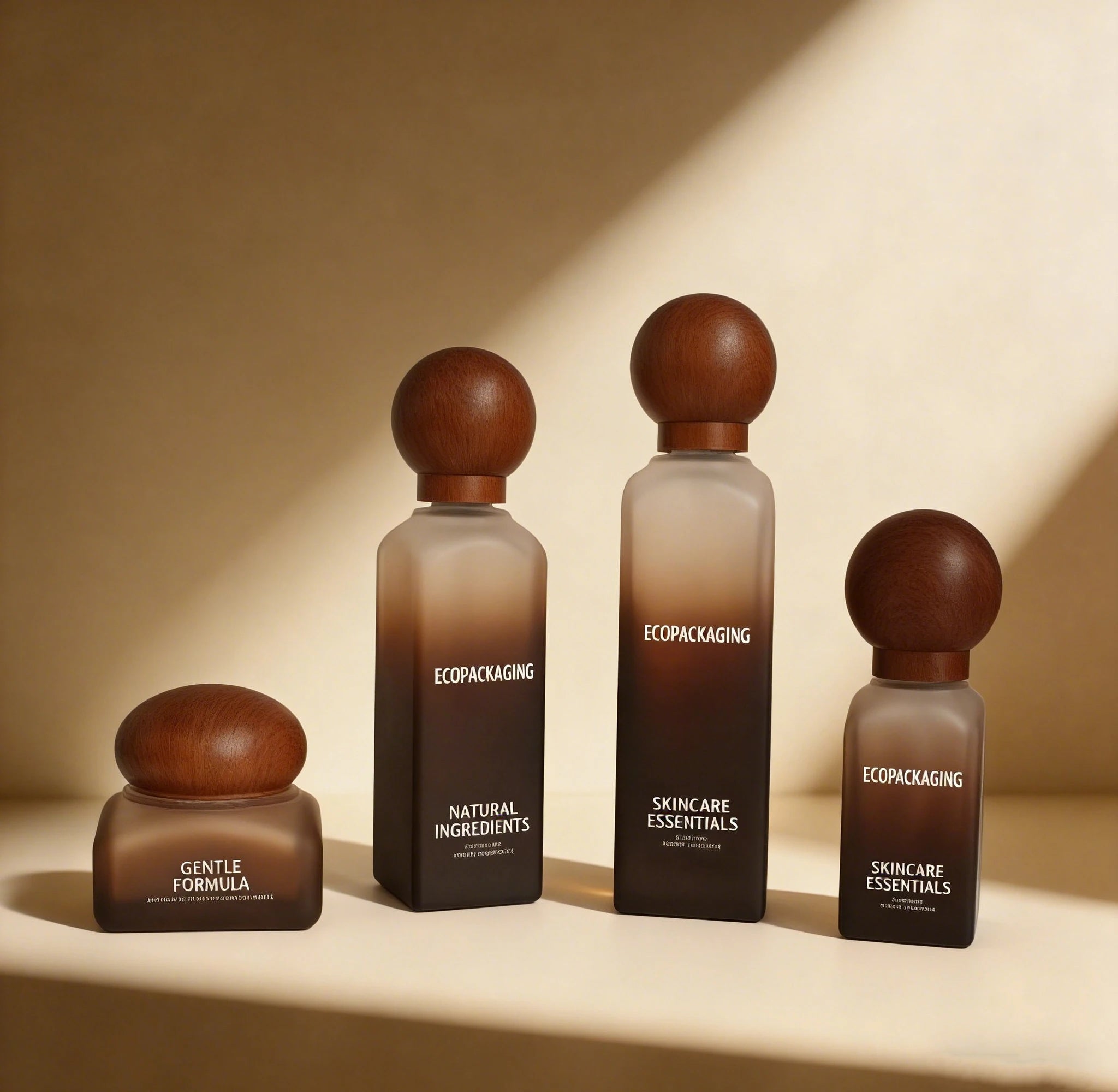Cosmetic Skincare Packaging Custom square Glass Pump Serum Bottle&cream Jar with Water Transfer Printing Wood Cap - 图片 4