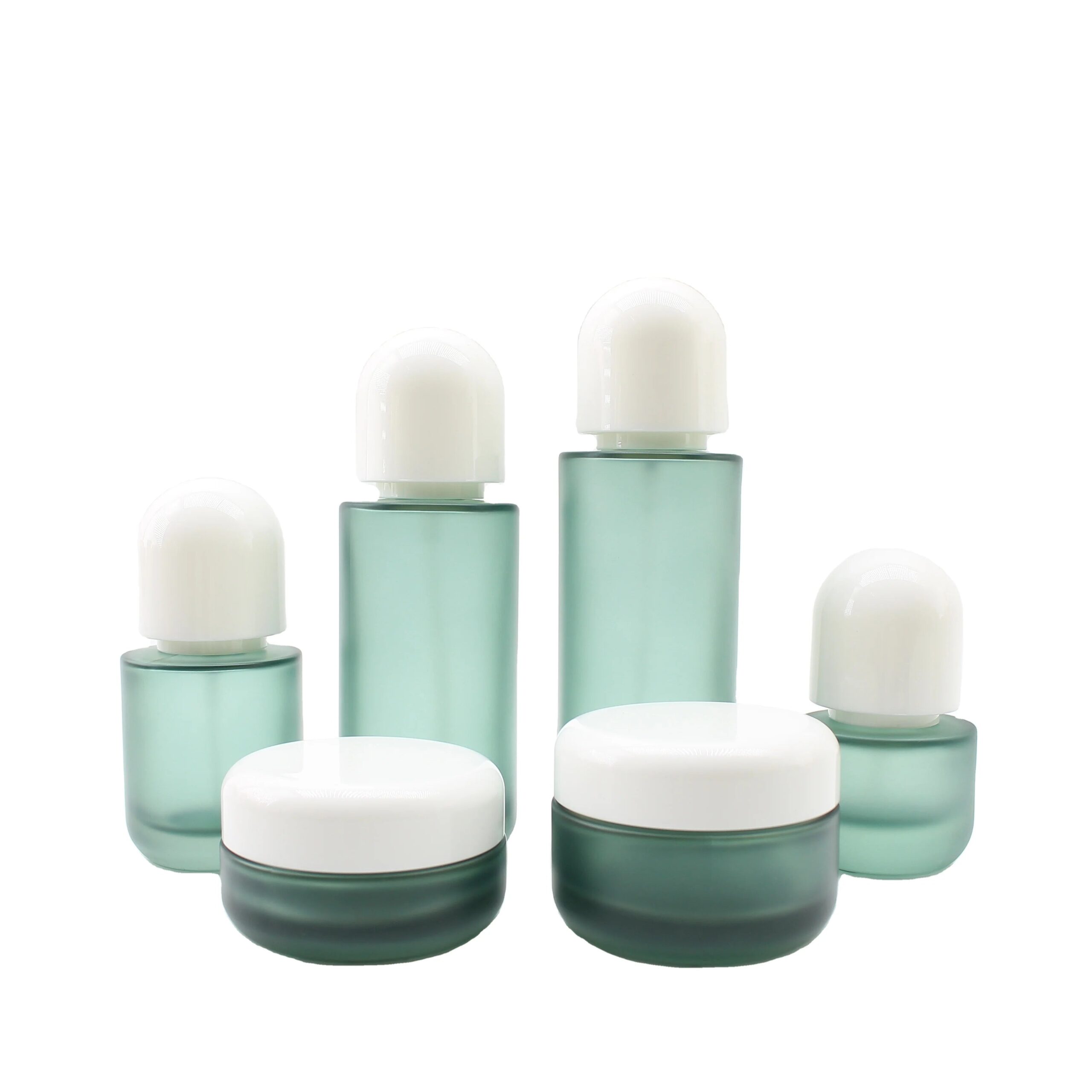 Luxury Frosted Teal Flat Shoulder Cosmetics Jar 30ml 50ml 100ml 120ml Glass Toner Lotion Serum Bottles Packaging Containers Set - 图片 6