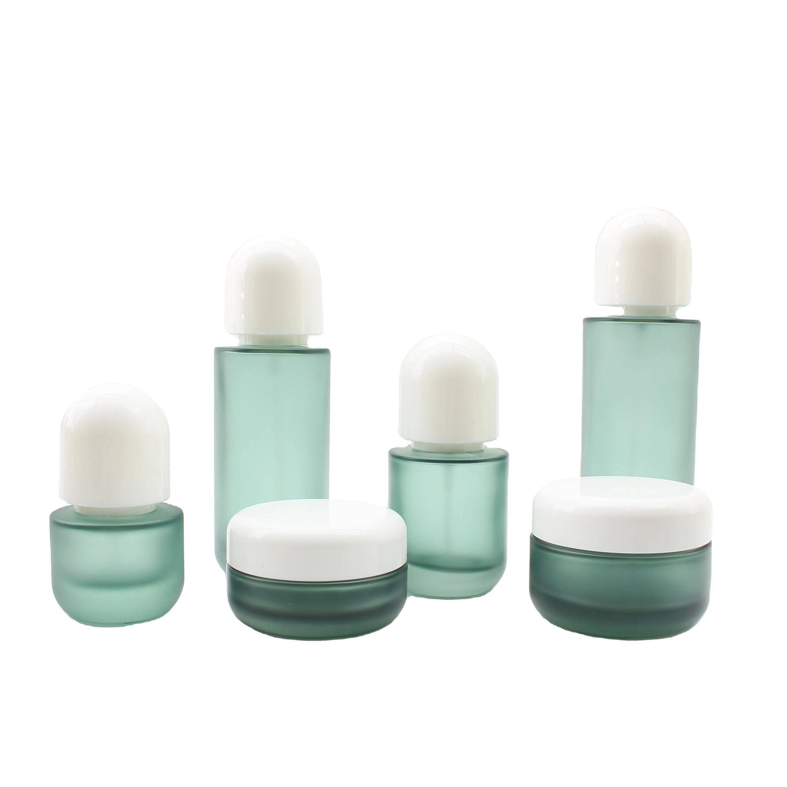 Luxury Frosted Teal Flat Shoulder Cosmetics Jar 30ml 50ml 100ml 120ml Glass Toner Lotion Serum Bottles Packaging Containers Set - 图片 3