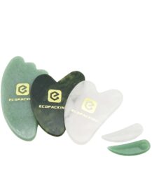 Facial Massager Tool Set Heart-Shaped Pink Crystal Rollers & Scraping Board Jade Gua Sha for Facial Massage