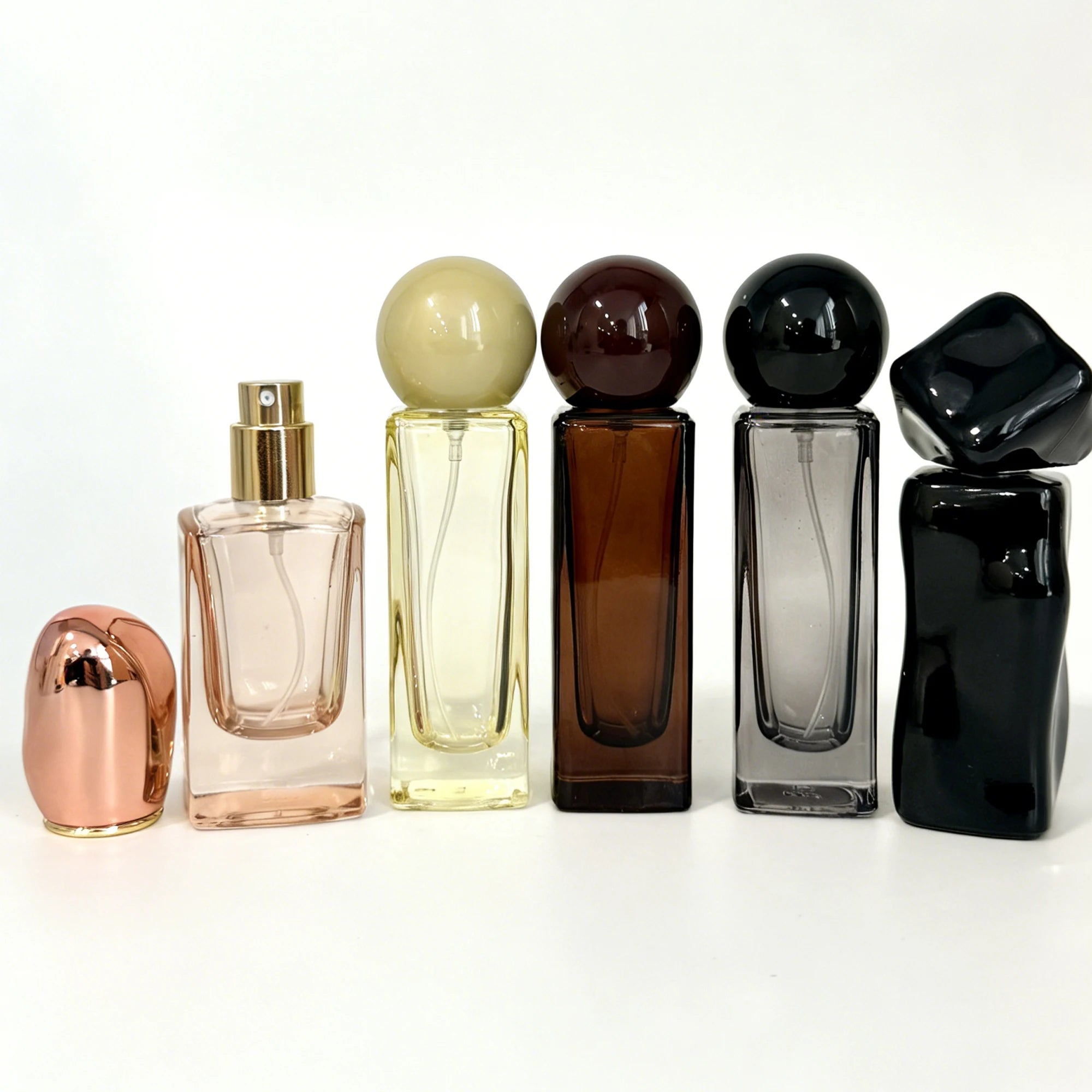 High-End Square Glass Perfume Bottles Spherical Caps 30ml Empty Refillable Spray Bottles Transparent/Amber/Smoky Screen Printed - 图片 5