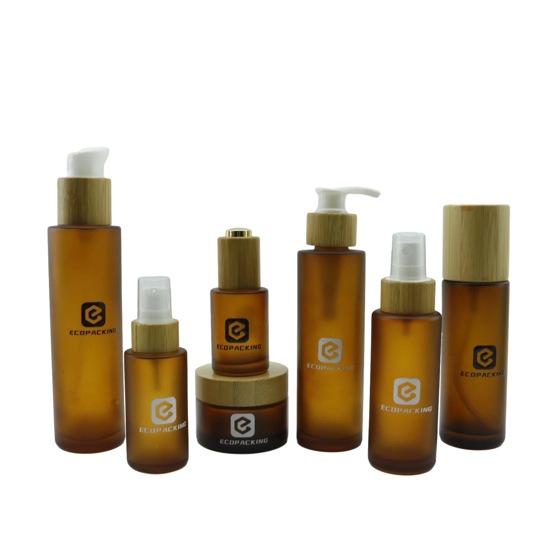 Empty Amber Brown Cosmetic Glass Jar 1oz 5g 10g 15g 20g 50g 100g 30g Eye Cream Frosted Glass Jar 50ml with Bamboo Cap Lid - 图片 4
