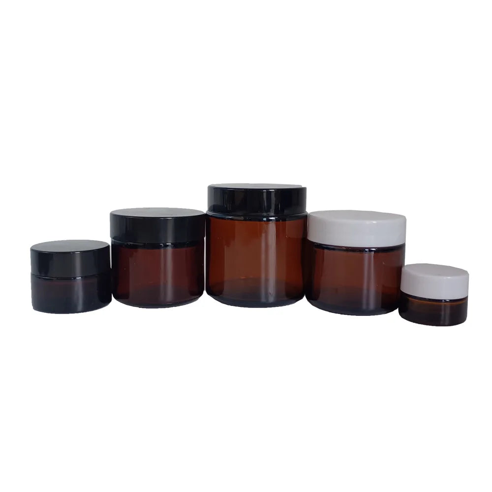 5ml 10ml 15ml 20ml 30ml 50ml 60ml 100ml Amber Cosmetics Glass Cream Jars with Black Lids for Cosmetic - 图片 4