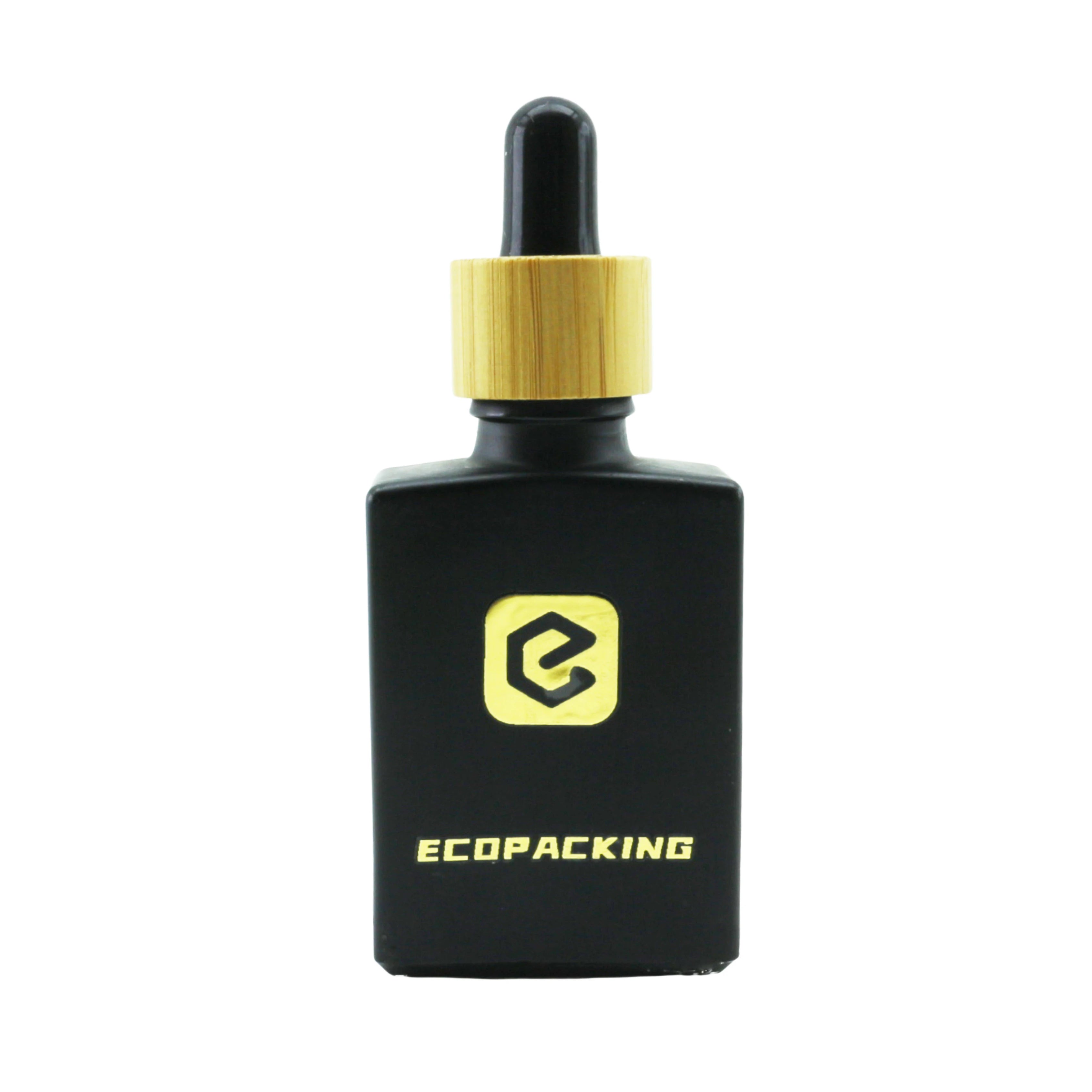 15ml 30ml 50ml 100ml Cosmetic Essential Oil square Dropper Glass Bottle with Bamboo Cap for Serum Package - 图片 5