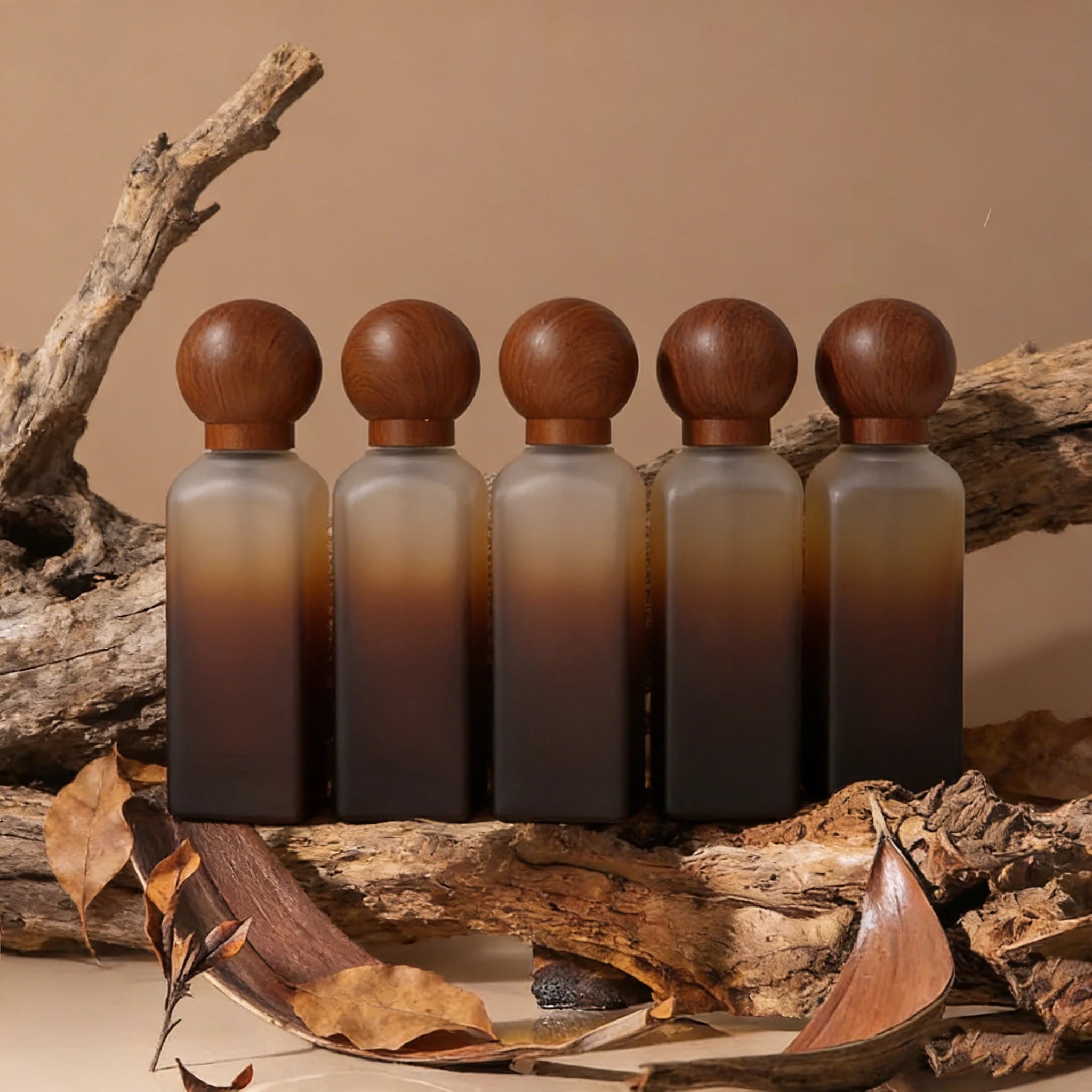 Bamboo Lid Cosmetic Essential Oil Serum Lotion Round Glass Pump Bottles 40ml 100ml 120ml for Skincare Cream Packaging - 图片 4
