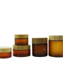 Custom Color Frosted Amber Cosmetic Jar Bamboo Body Butter Cream Glass Jar With Bamboo Lid