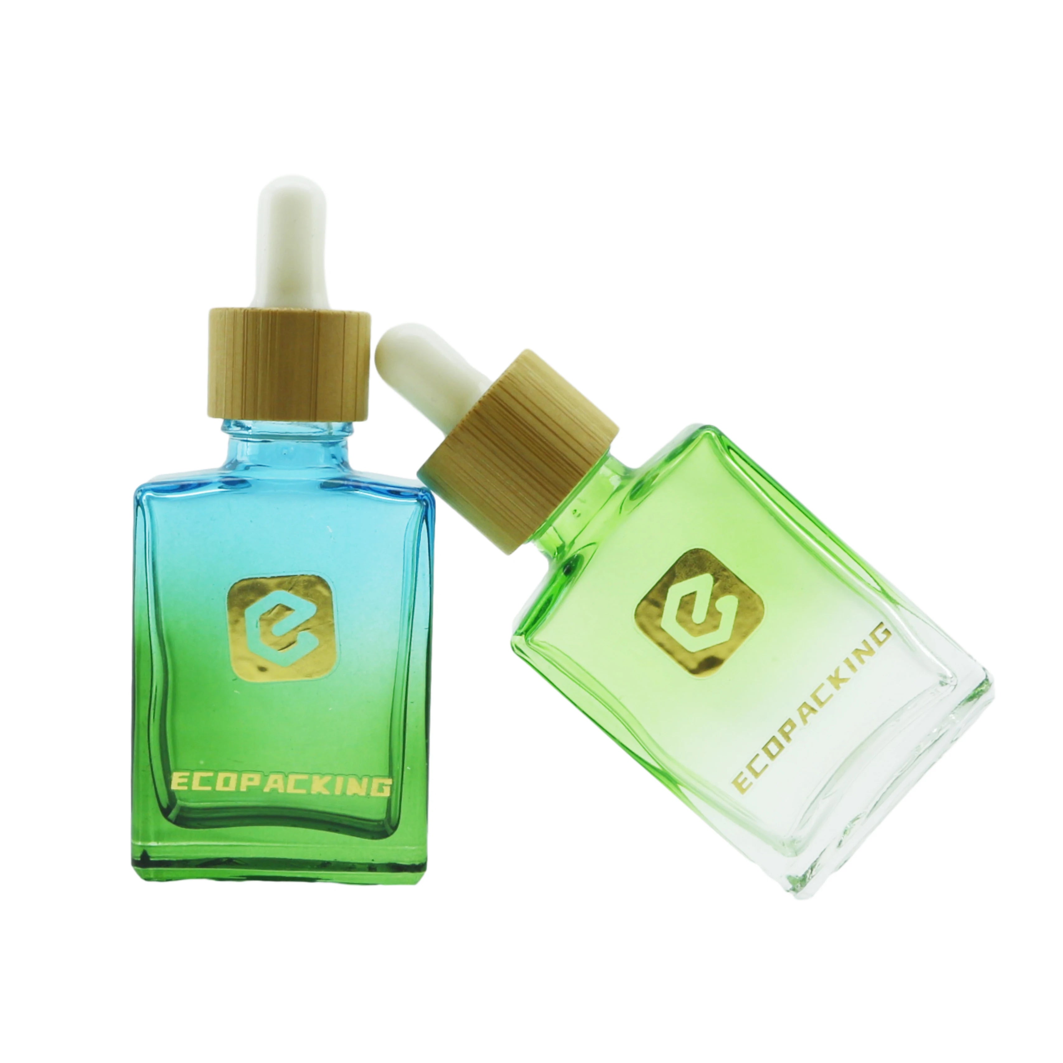 15ml 30ml 50ml 100ml Cosmetic Essential Oil square Dropper Glass Bottle with Bamboo Cap for Serum Package - 图片 3