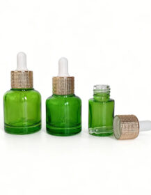 Cosmetic Perfume Glass Bottle Luxury Essential Oil 10ml 20ml 30ml 1oz Green Serum Glass Dropper Bottle for Cosmetics
