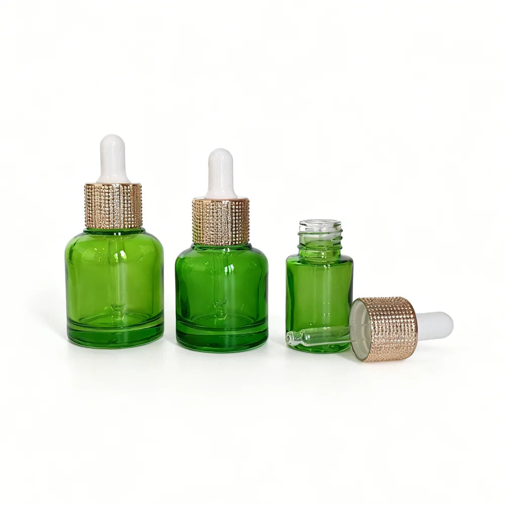 Cosmetic Perfume Glass Bottle Luxury Essential Oil 10ml 20ml 30ml 1oz Green Serum Glass Dropper Bottle for Cosmetics