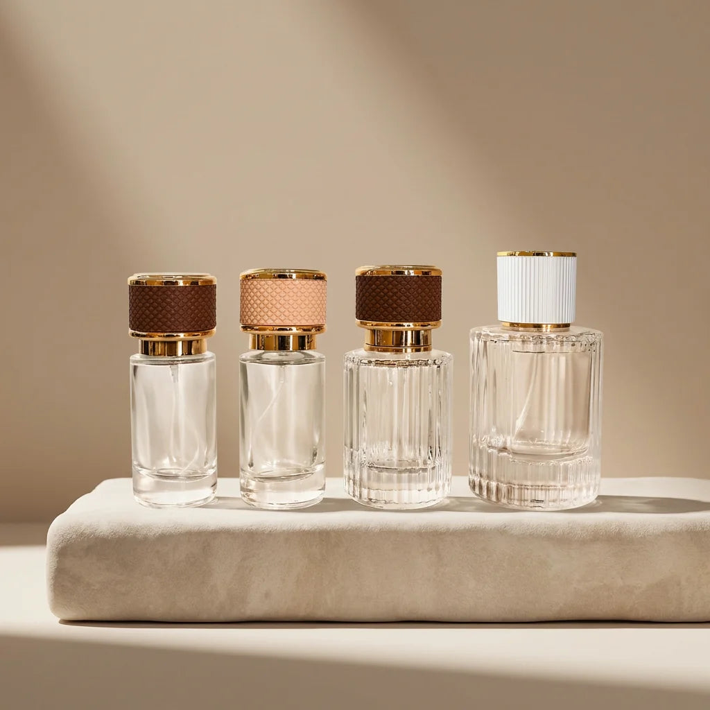 Luxury Perfume Bottles 50ml Clear Glass Spray Vials with Leather & Gold Cap for Fragrance Packaging - 图片 5