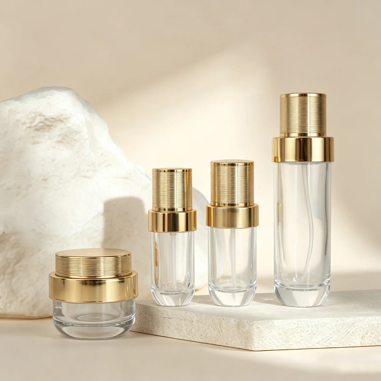 40ml 100ml 120ml 50g Luxury Cosmetic Packaging Glass Jar and Pump Lotion Cosmetics Bottle Set with Gold Press - 图片 4