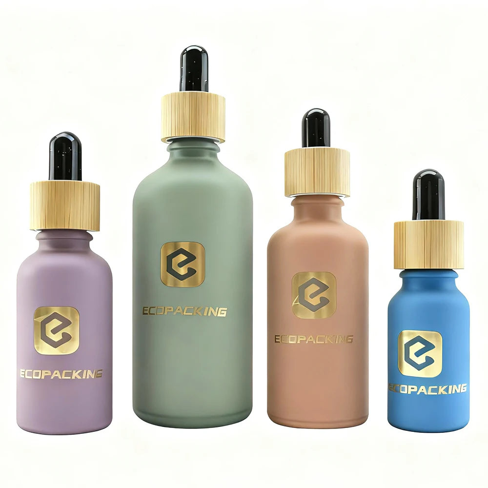 30ml Frosted Glass Dropper Bottle with Bamboo Pipette Amber & Blue Colors Customizable for Essential Oil Eye Drops & Mascara - 图片 3