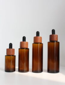 Multi-Size Amber Glass Dropper Bottles with Wooden Dropper Cap for Essential Oils, Hair Oil & Lab Use