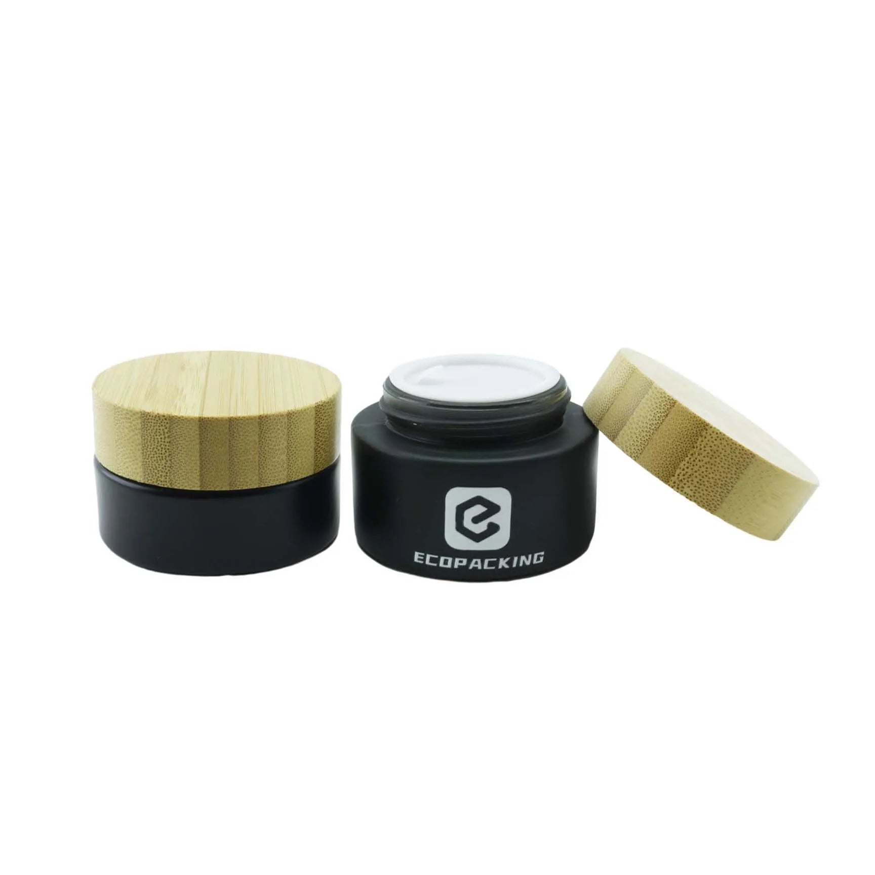 Empty Round Matte Black Cream Container Glass Jar With Bamboo Lid Cosmetic Jar - 图片 4
