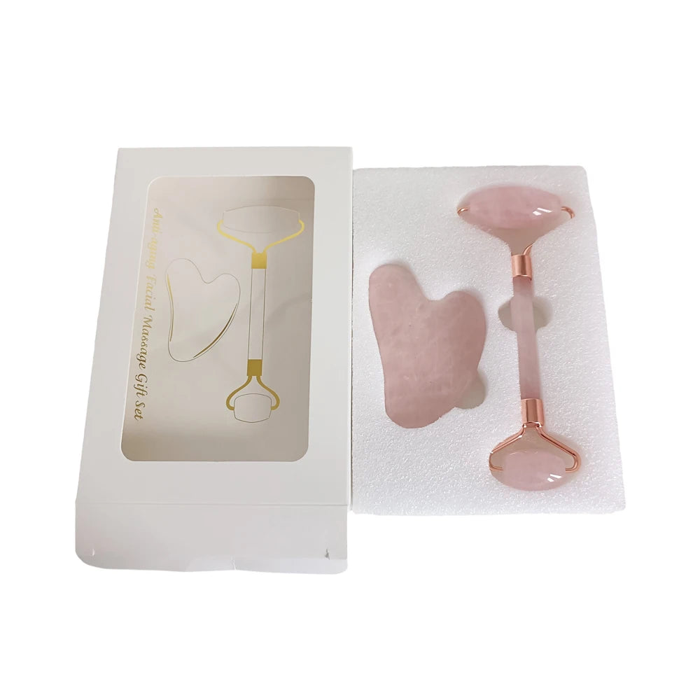 Original Natural Rose Quartz Jade Roller Body Custom Gua Sha Tool Set for Face Massage Roller M888