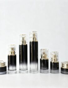 In Stock Luxury Gradient Black Glass Spray Pump Bottles 20ml 30ml 50ml 100ml 120ml Empty Face Cream Jar Cosmetic Set C888
