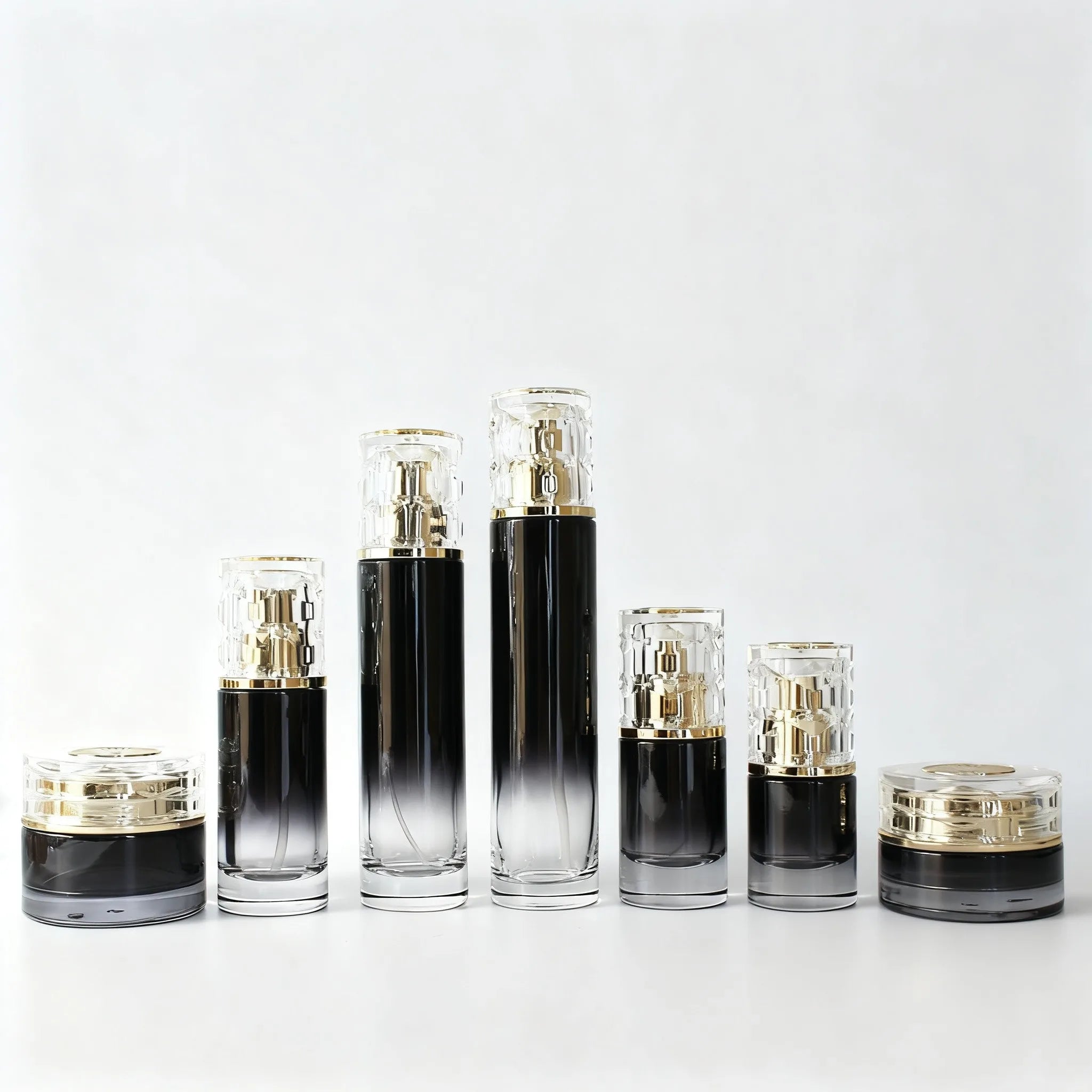 In Stock Luxury Gradient Black Glass Spray Pump Bottles 20ml 30ml 50ml 100ml 120ml Empty Face Cream Jar Cosmetic Set C888
