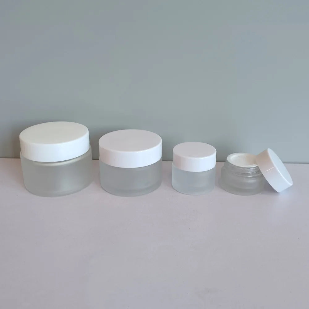 Wholesale Custom air Tight 5ml 10ml 15ml 20ml 30ml 50ml 100ml Matte Frosted Glass Cream Cosmetic Jars with Screw Aluminum Lid