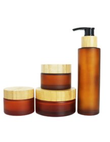 5ml 15ml 30ml 50ml 100ml 200ml Frosted Amber Brown Glass Cosmetic Cream Lotion Jar with Bamboo Lid for Skin Care B8888
