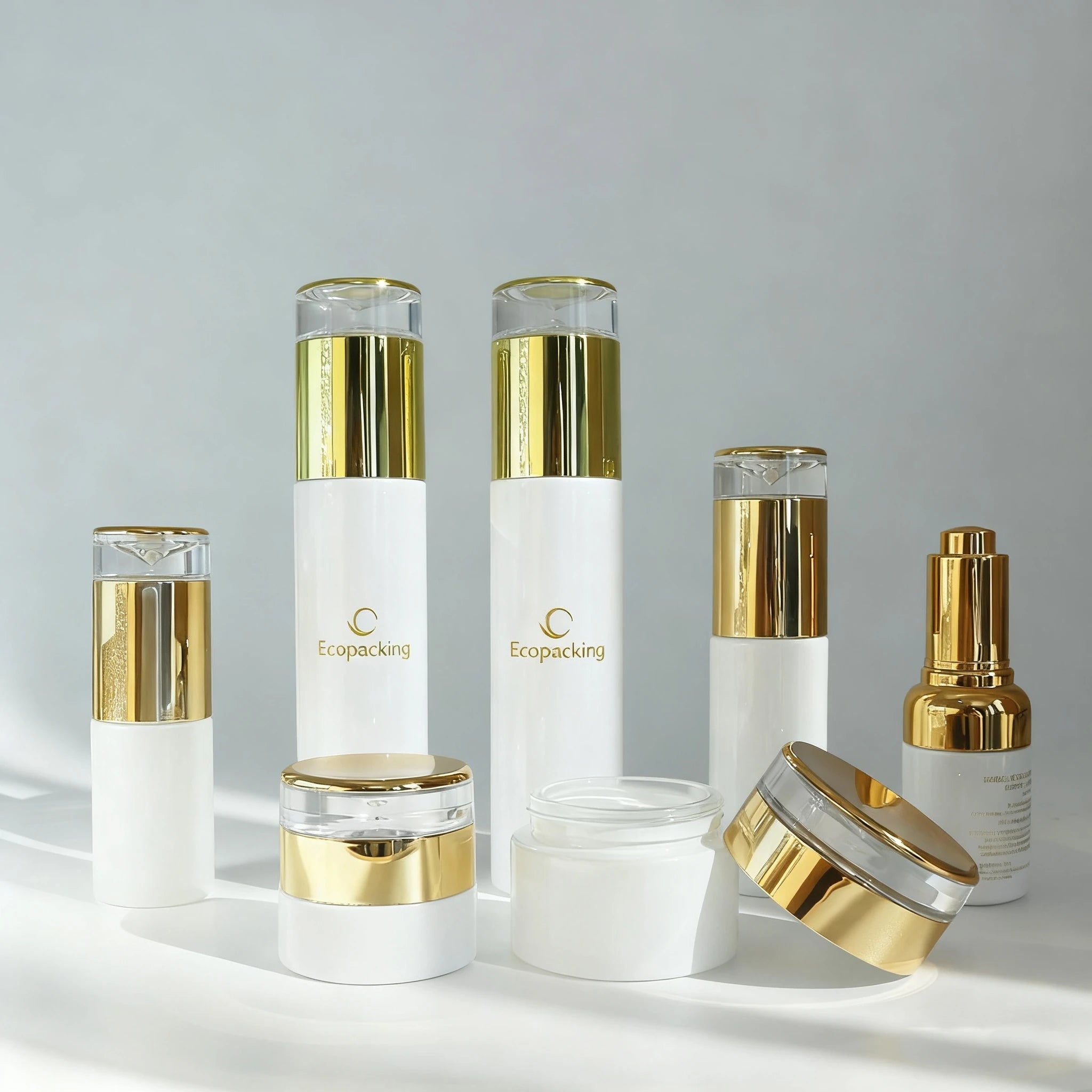 Hot Sale Glass Cosmetic Set 30ml White Dropper Bottle With Gold Lid Empty 15g Face Cream Jar - 图片 7