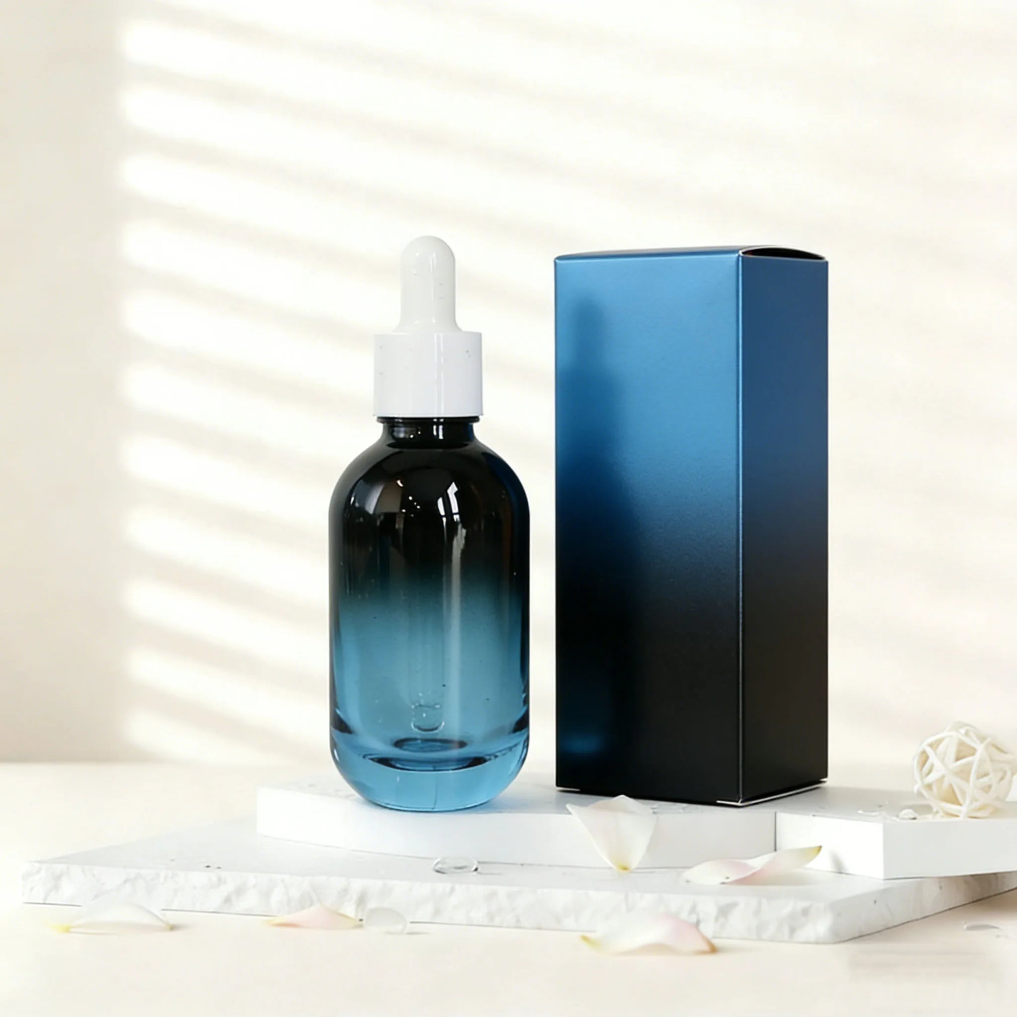 Luxury Blue Black Gradient Glass Dropper Bottles 10ml 30ml 50ml Empty Cosmetic Containers for Skincare Serum - 图片 2