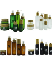 Bamboo Cosmetic Packaging Bottle Set Glass Lotion Shampoo Pump Spray Essential Oil Dropper Bottle and Glass Jar for Cream F888