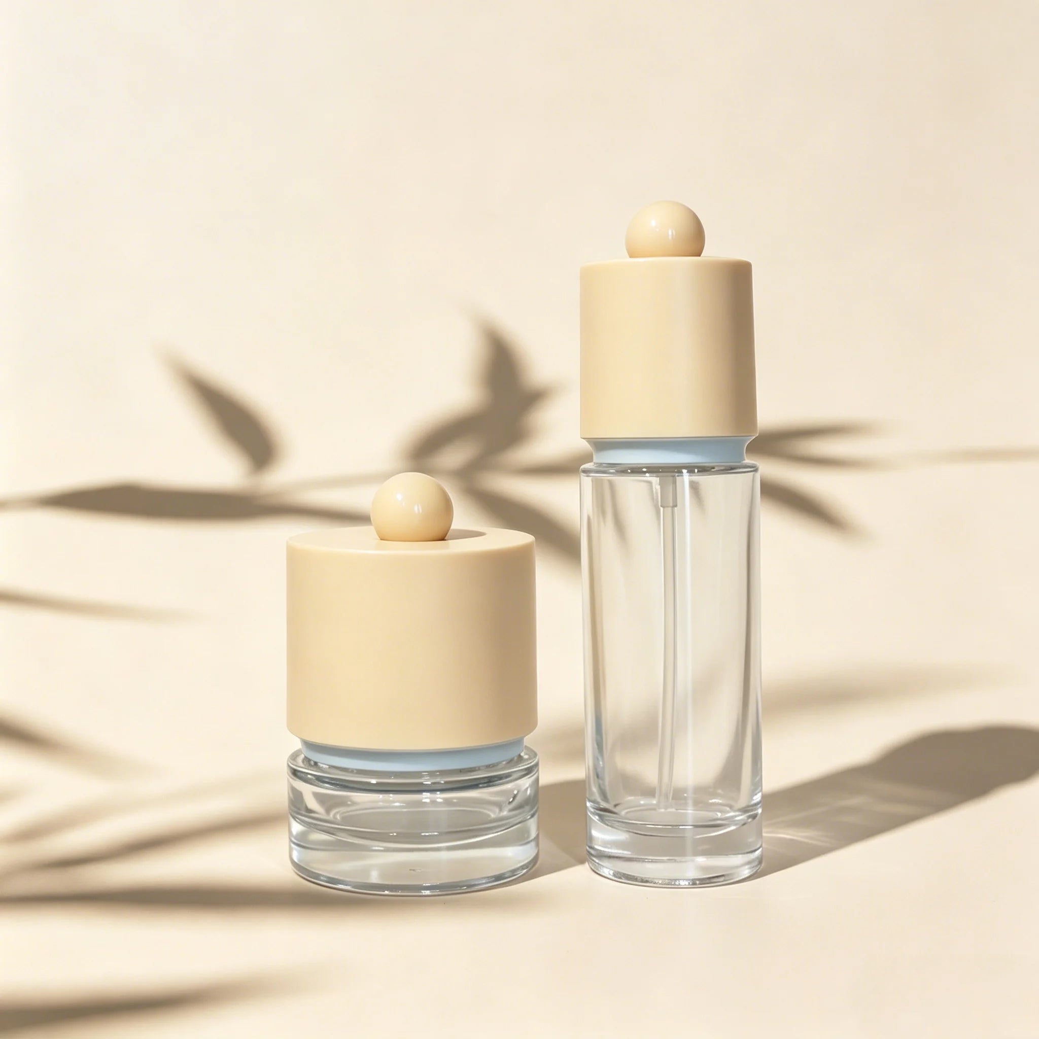 Cylindrical 40ml 100ml 120ml Glass Packaging Set Skincare Cosmetics Cream Jar Lotion Pump Bottle - 图片 5
