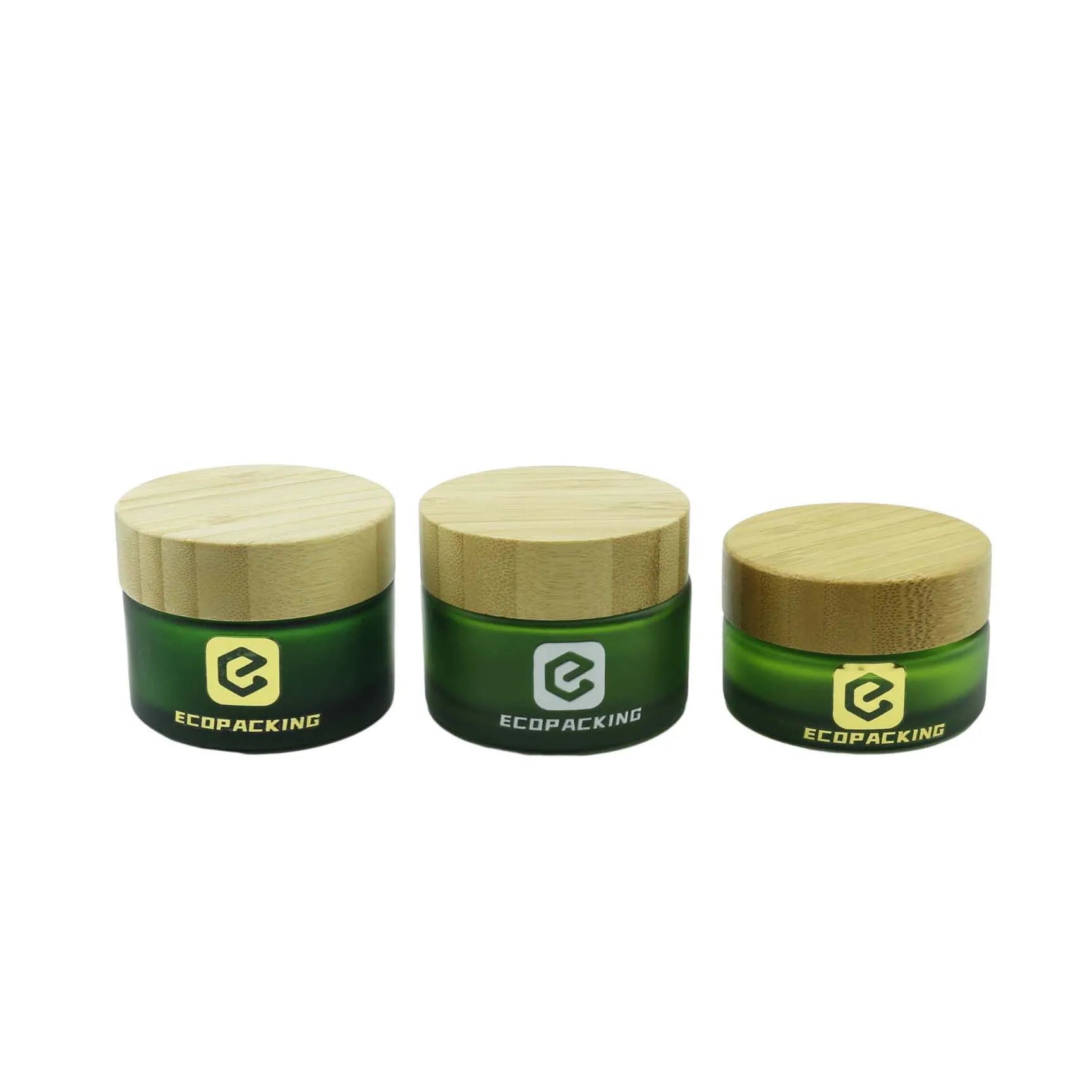Frosted Green Glass Jar with Bamboo Wooden Lid Natural Packaging Cosmetic Cream Bamboo Jars - 图片 5