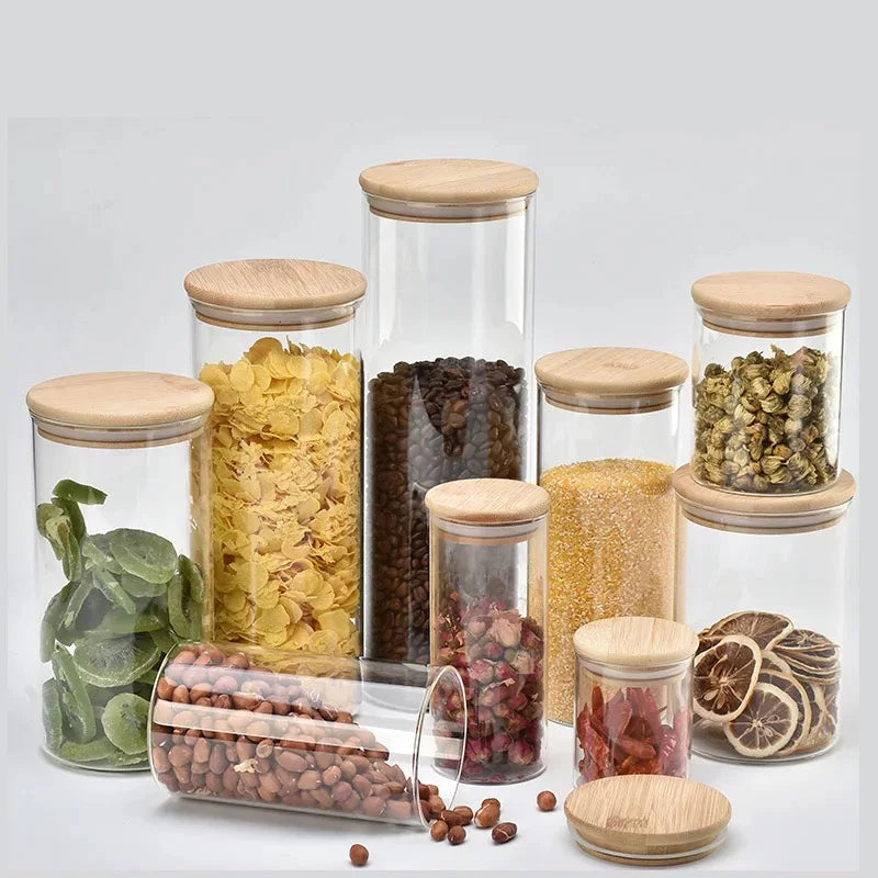 Recycled Mini Small Transparent Clear Borosilicate Empty Round Glass Candle Container Jars with Bamboo Wooden Lid - 图片 4