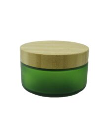 Big Glass Jars 200ml Bamboo Lid Green Frosted Glass Jar for Cosmetic Packaging