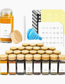 Custom Kitchen Spice Containers 4oz 120ml Glass Spice Jars with Wooden Bamboo Lid Set