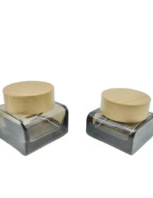 Skin Care 30g 50g 100g Empty Square Borosilicate Dark Glass Cream Jar with Screw Cap for Cosmetics with Wood Lid