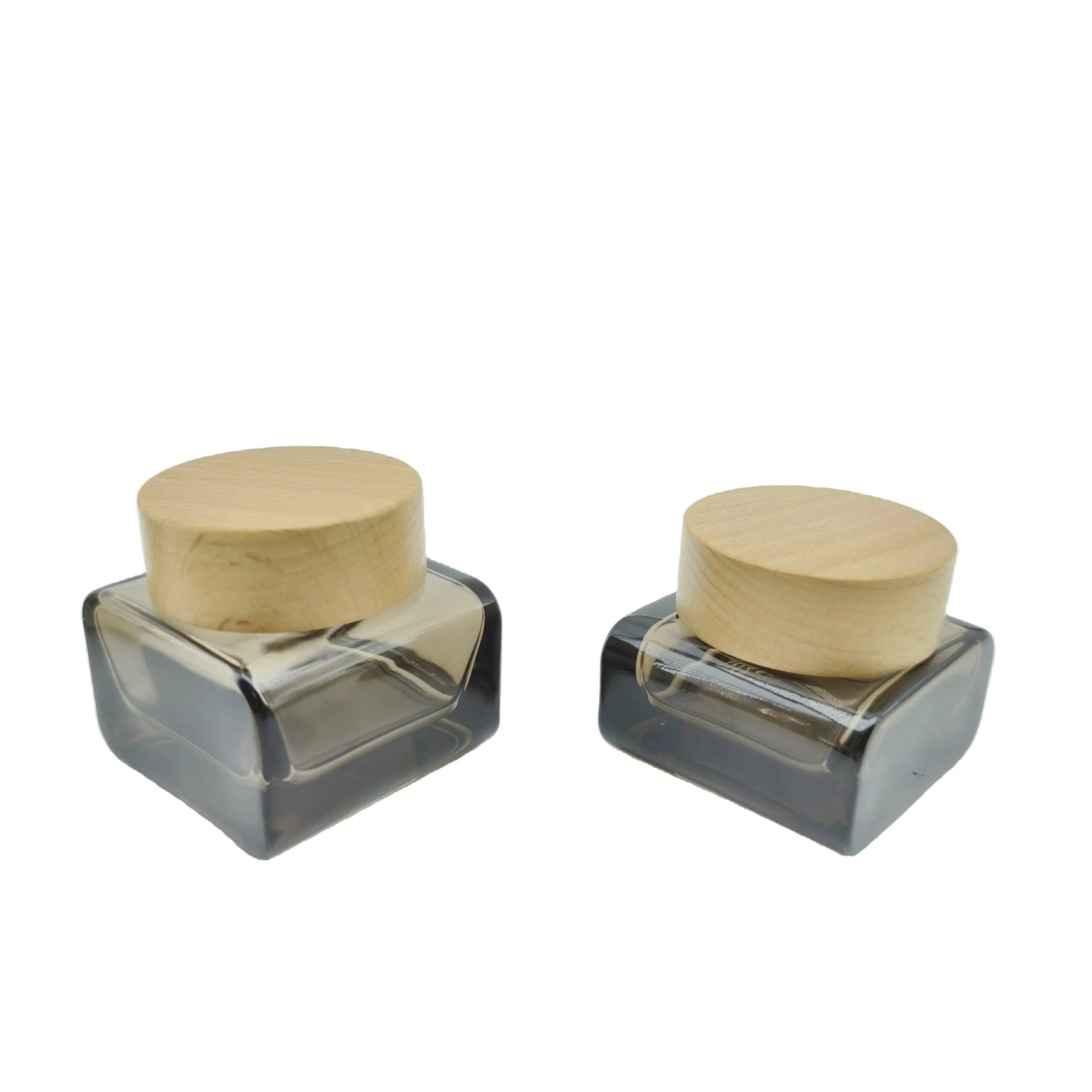 Skin Care 30g 50g 100g Empty Square Borosilicate Dark Glass Cream Jar with Screw Cap for Cosmetics with Wood Lid