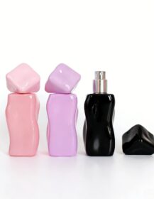 Custom Empty 1oz 30ml pink Black Glass Perfume Spray Bottle Unique Shape Perfume Atomizer for Fashion