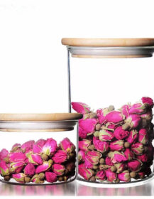 High Borosilicate Air Tight Lid Borsilicate 120ml 250ml Glass Jar with Bamboo Lid for Food Storage