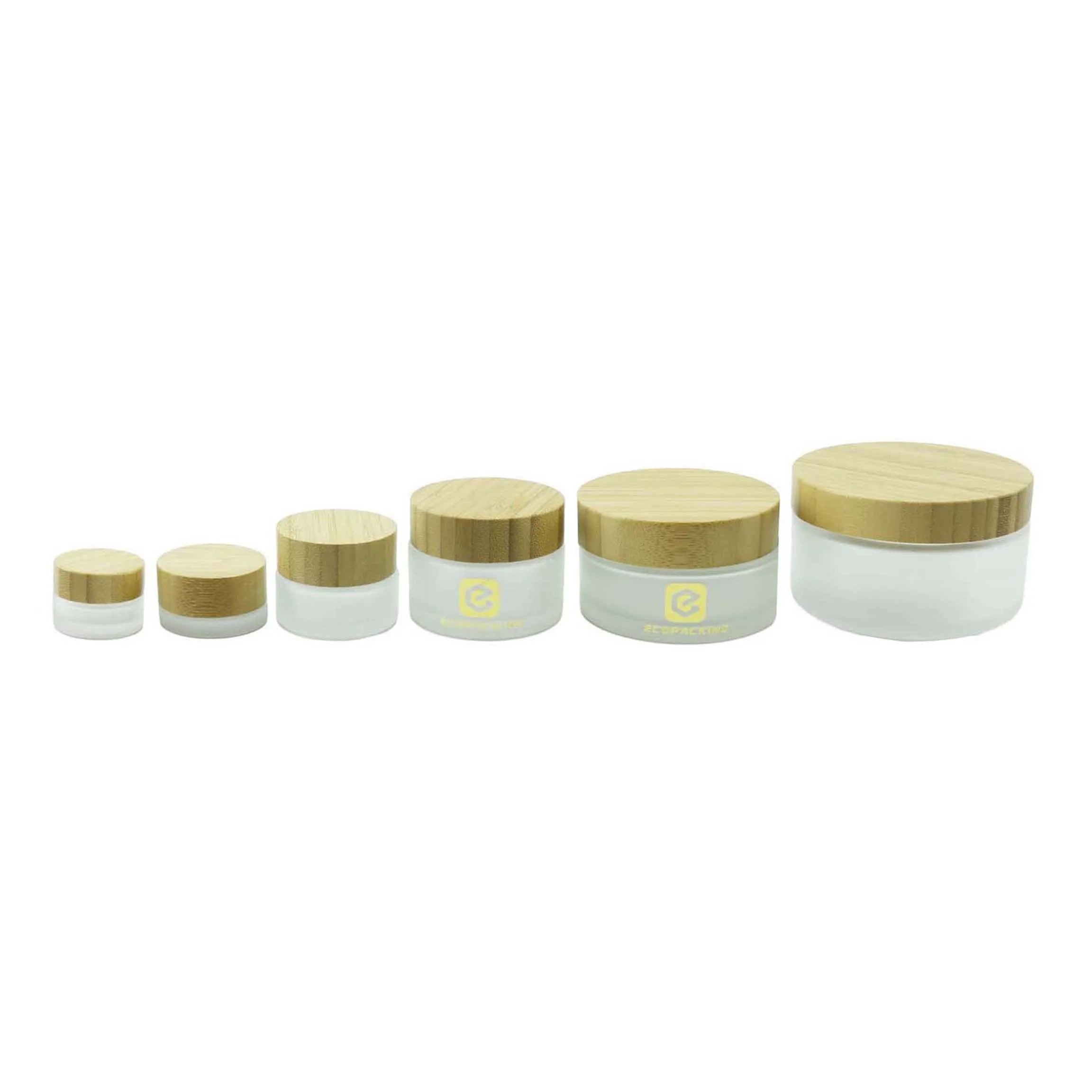 Frosted Clear Skin Care Face Eye Cream Cosmetic Glass Jars with Bamboo Wood Lids - 图片 3