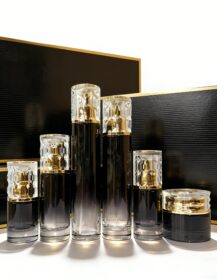 Luxury Skincare Cosmetic Packaging Glass Set 20ml 30ml 50ml 100ml 120ml Black Lotion Serum Pump Bottle Cream Jar 50g
