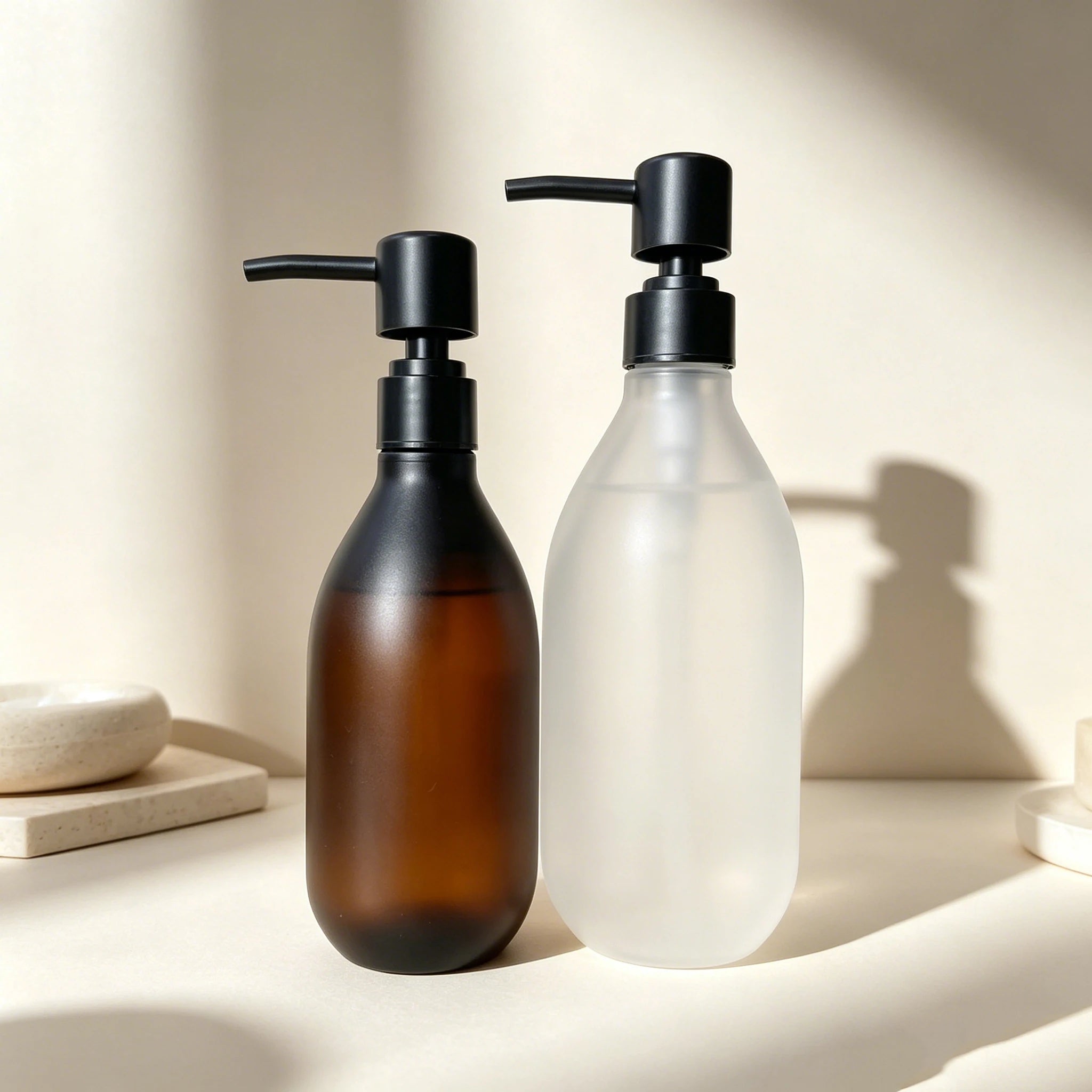 Amber Black Matte PET Plastic Bottles 500ml 300ml Pump Shampoo Hair Oil Lotion Packaging - 图片 2