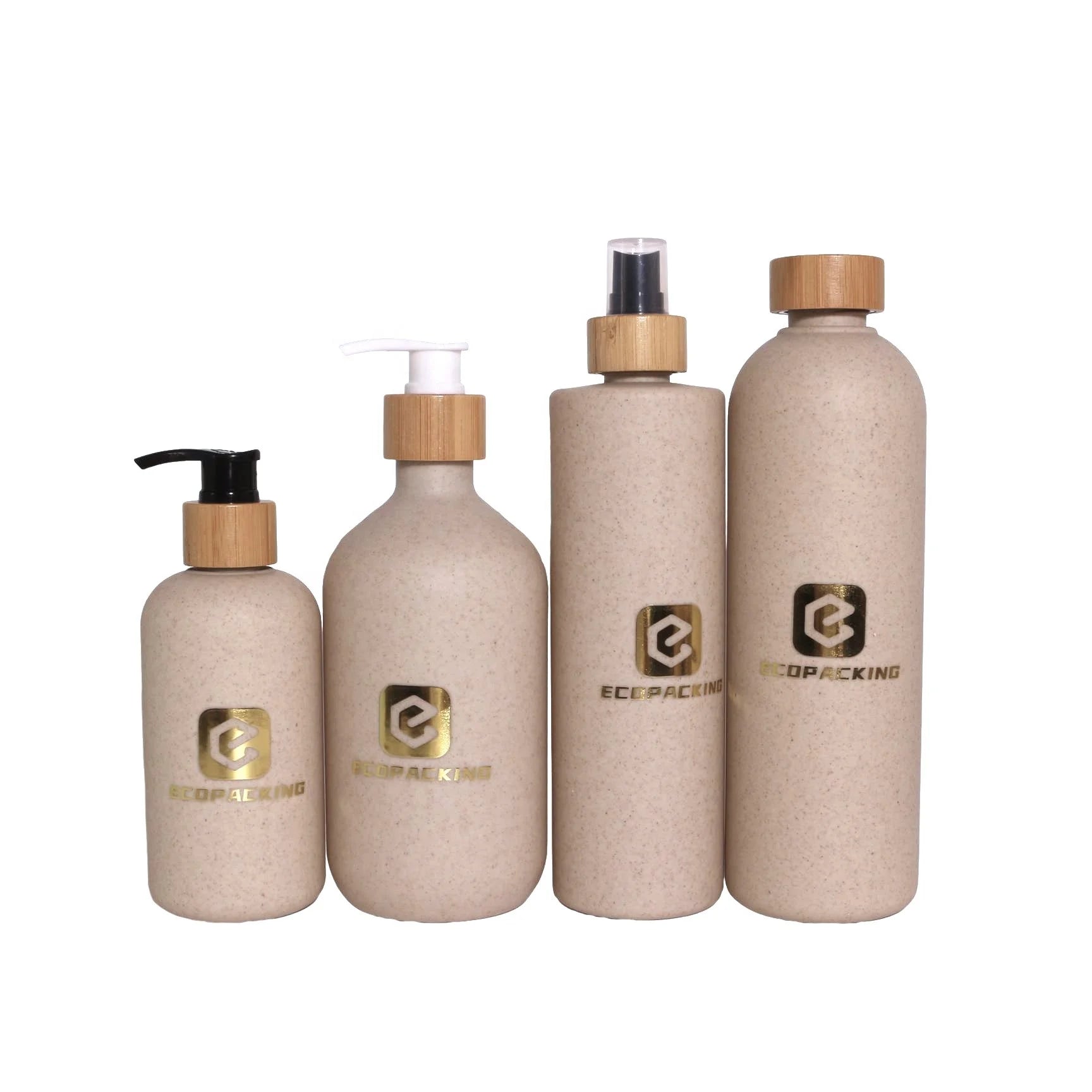 Eco Friendly Bio Wheat Straw Plastic Compostable Pump Shampoo Squeeze Bottle for Soap Oil Cosmetic 30ml 50ml 100ml 250ml 500ml - 图片 5