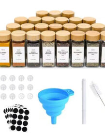 120ml 4oz square Seasoning Bottle Set Spice Container Kitchen Storage Jar with Bamboo Wood Lid