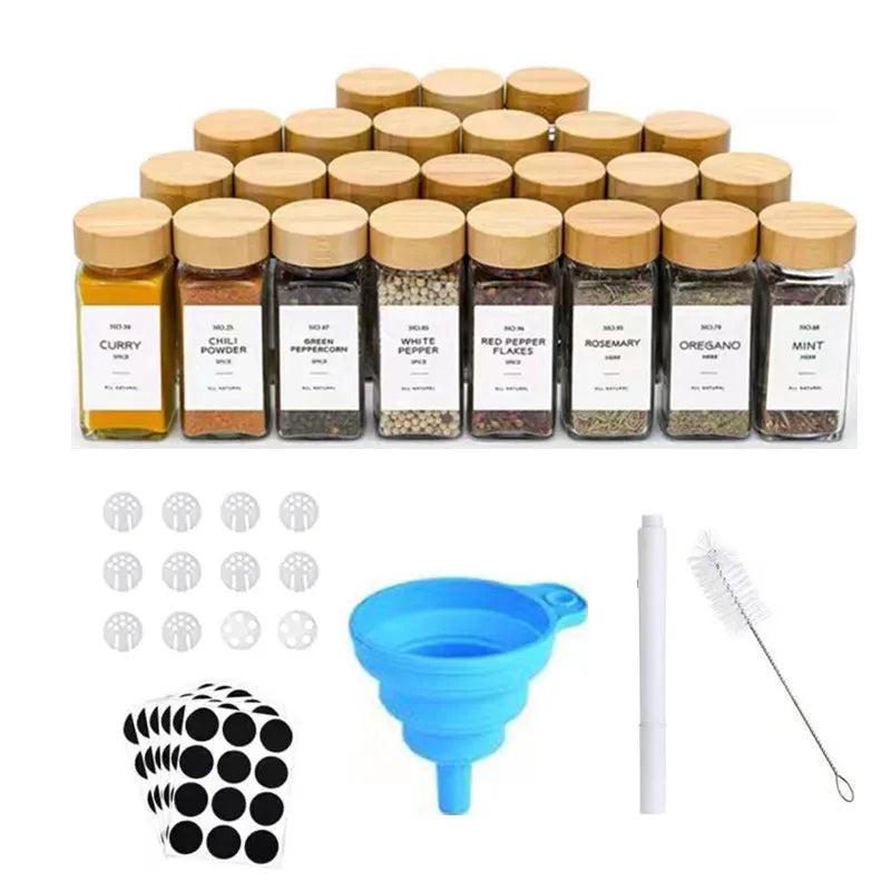 120ml 4oz square Seasoning Bottle Set Spice Container Kitchen Storage Jar with Bamboo Wood Lid