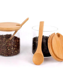 High Borosilicate Salt Pepper Spice Seasoning Kitchen Storage Glass Food Storage Container with Wooden Lid and Spoon R888